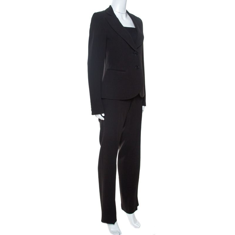 

Emporio Armani Black Stripe Pattern Wool Blend Trouser Suit