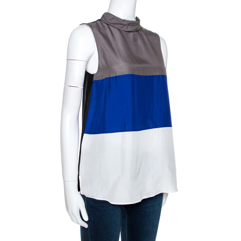 

Emporio Armani Color Block Silk Sleeveless Top, Multicolor