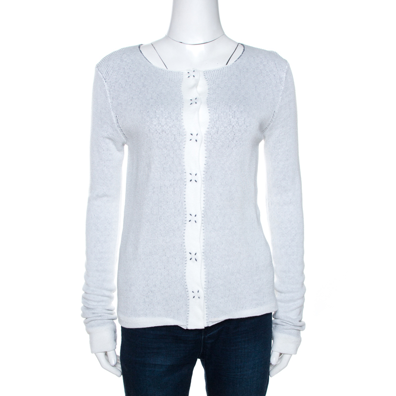 

Emporio Armani White Knit Button Front Cardigan