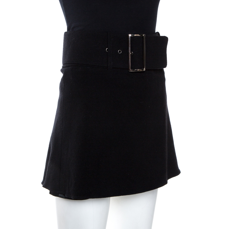 

Emporio Armani Black Wool Belted Mini Skirt