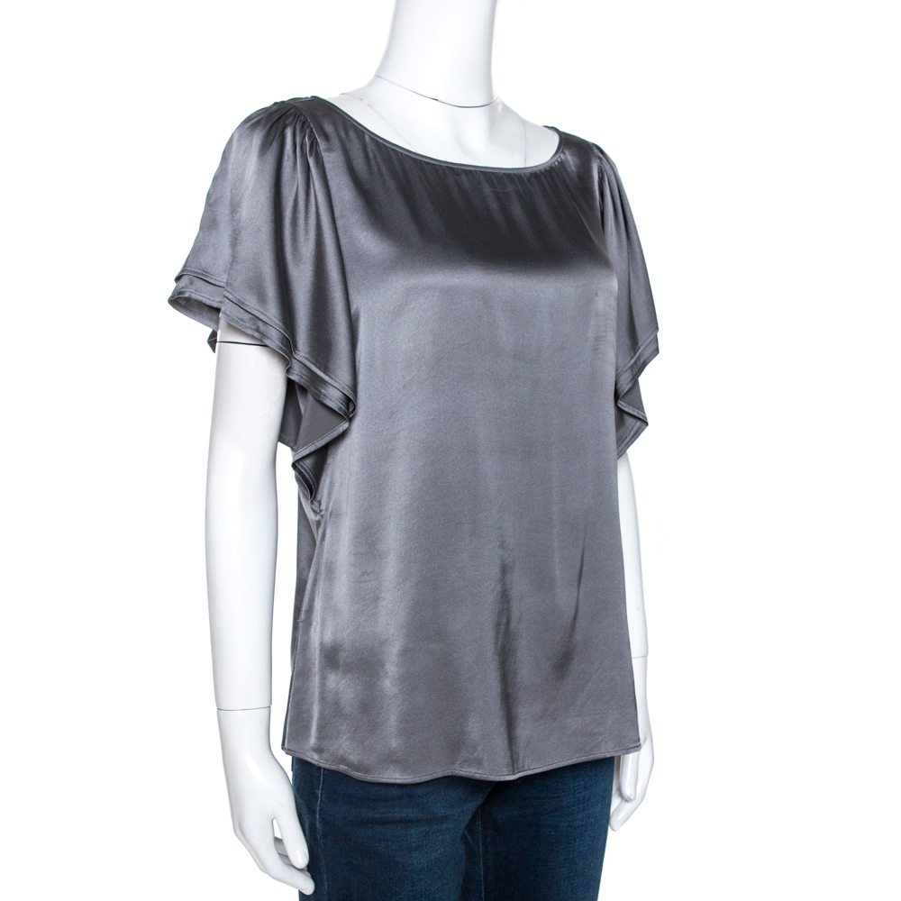 

Emporio Armani Grey Silk Satin Layered Sleeve Top