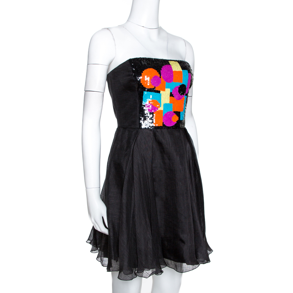 

Emporio Armani Black Linen Silk Sequin Embellished Strapless Dress