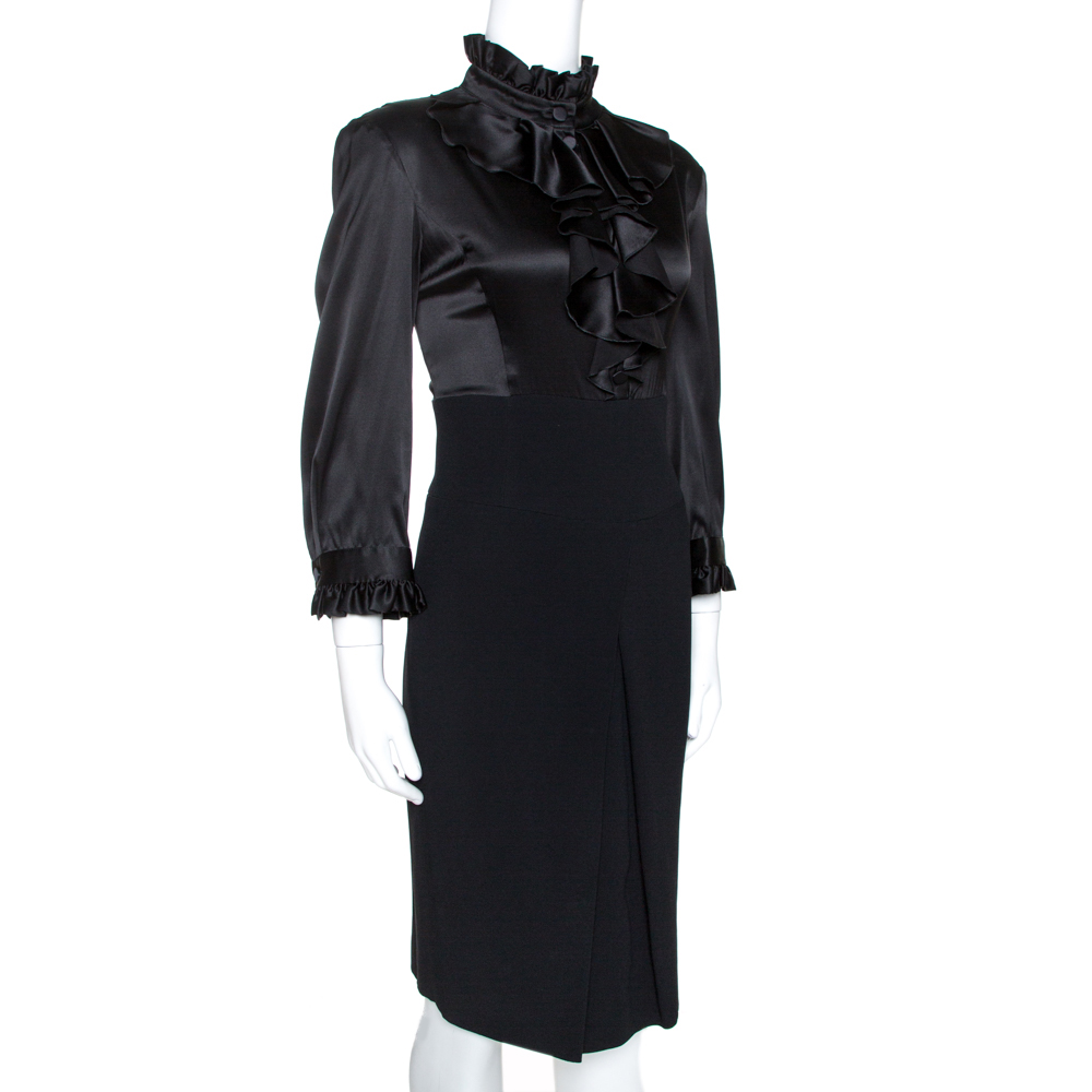 

Emporio Armani Black Silk Satin & Crepe Ruffle Detail Dress