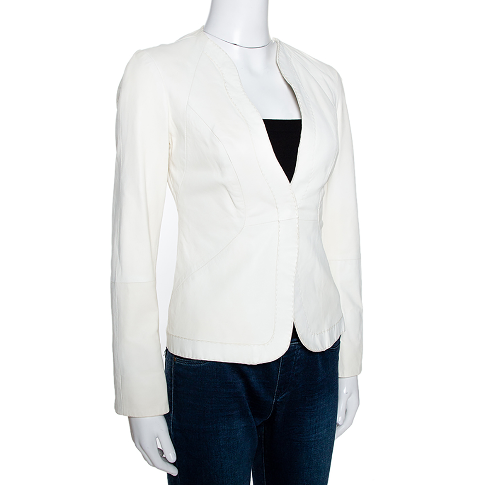 

Emporio Armani Cream Leather Single Button Blazer