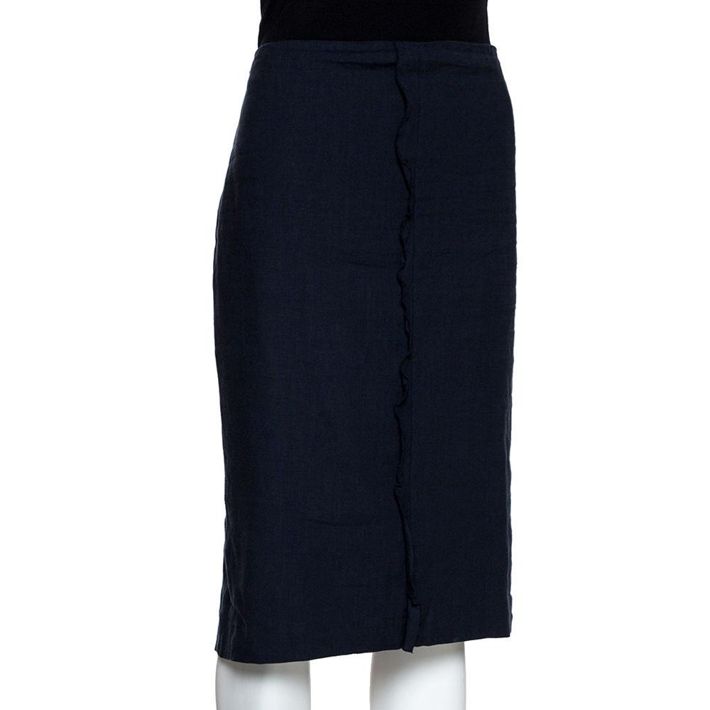 

Emporio Armani Navy Blue Linen Fitted Skirt