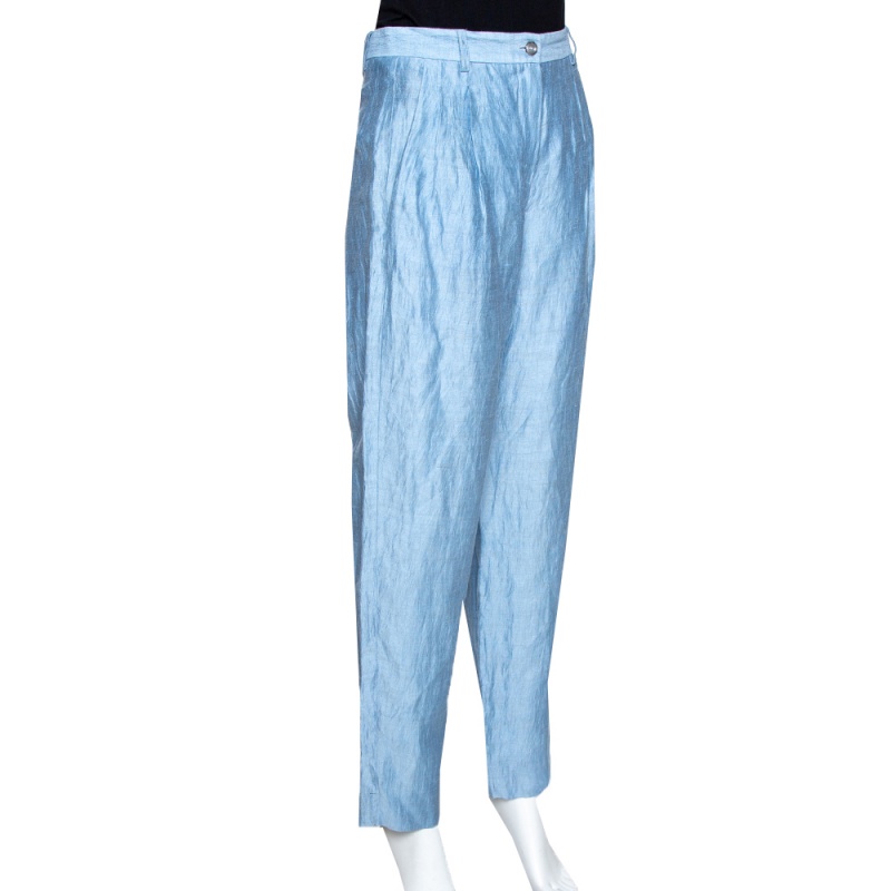 

Emporio Armani Light Blue Linen High Waist Pants