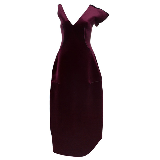 Pre Owned Emporio Armani Crimson Neoprene Velvet Structured Gown S