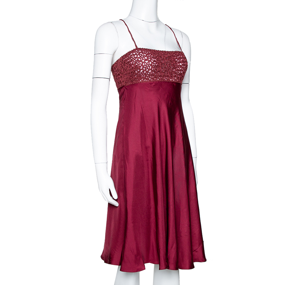 

Emporio Armani Burgundy Silk Mesh Detail Sleeveless Dress