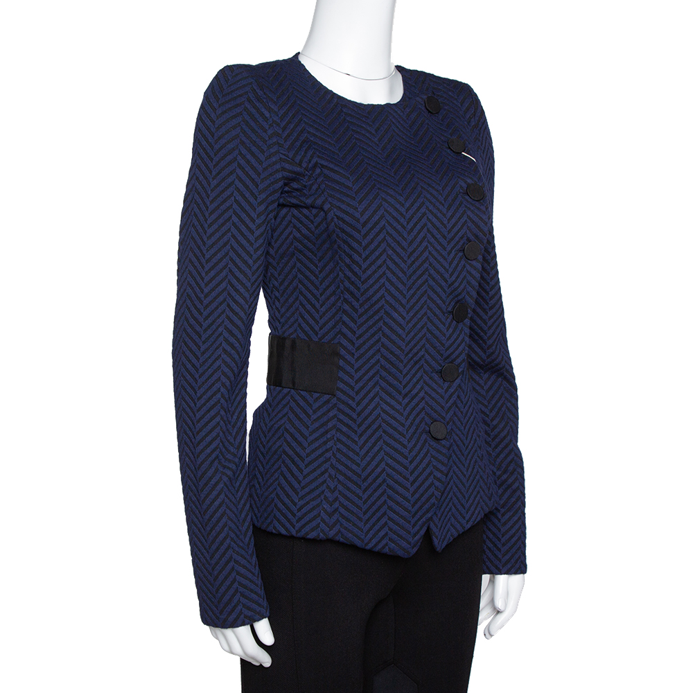 

Emporio Armani Navy Blue Zig Zag Pattern Asymmetrical Jacket