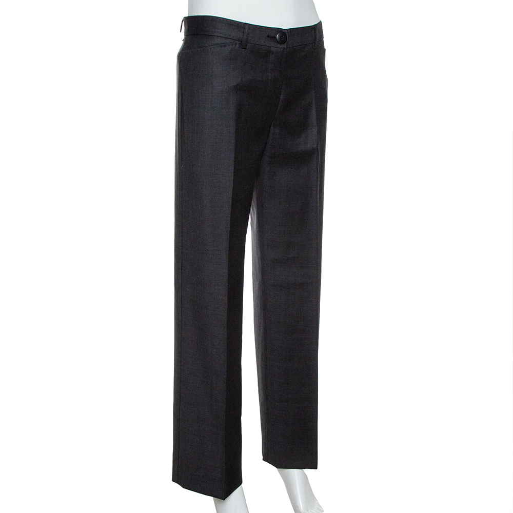 

Emporio Armani Charcoal Grey Wool Tailored Wide Fit Trousers