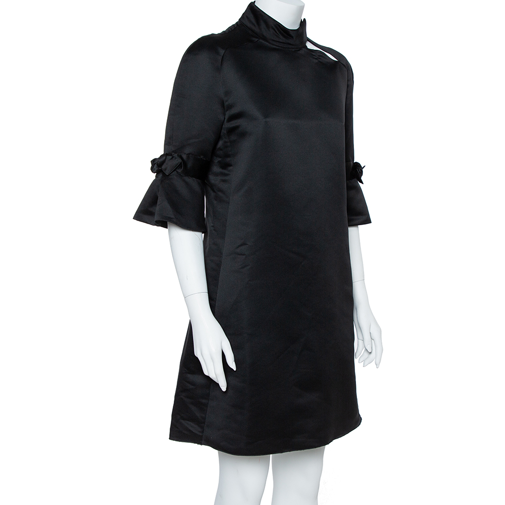 

Emporio Armani Black Silk Blend Mock Neck Bow Sleeve Detail Midi Dress