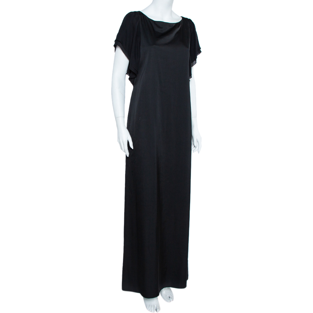 

Emporio Armani Black Sateen Flutter Sleeve Maxi Dress