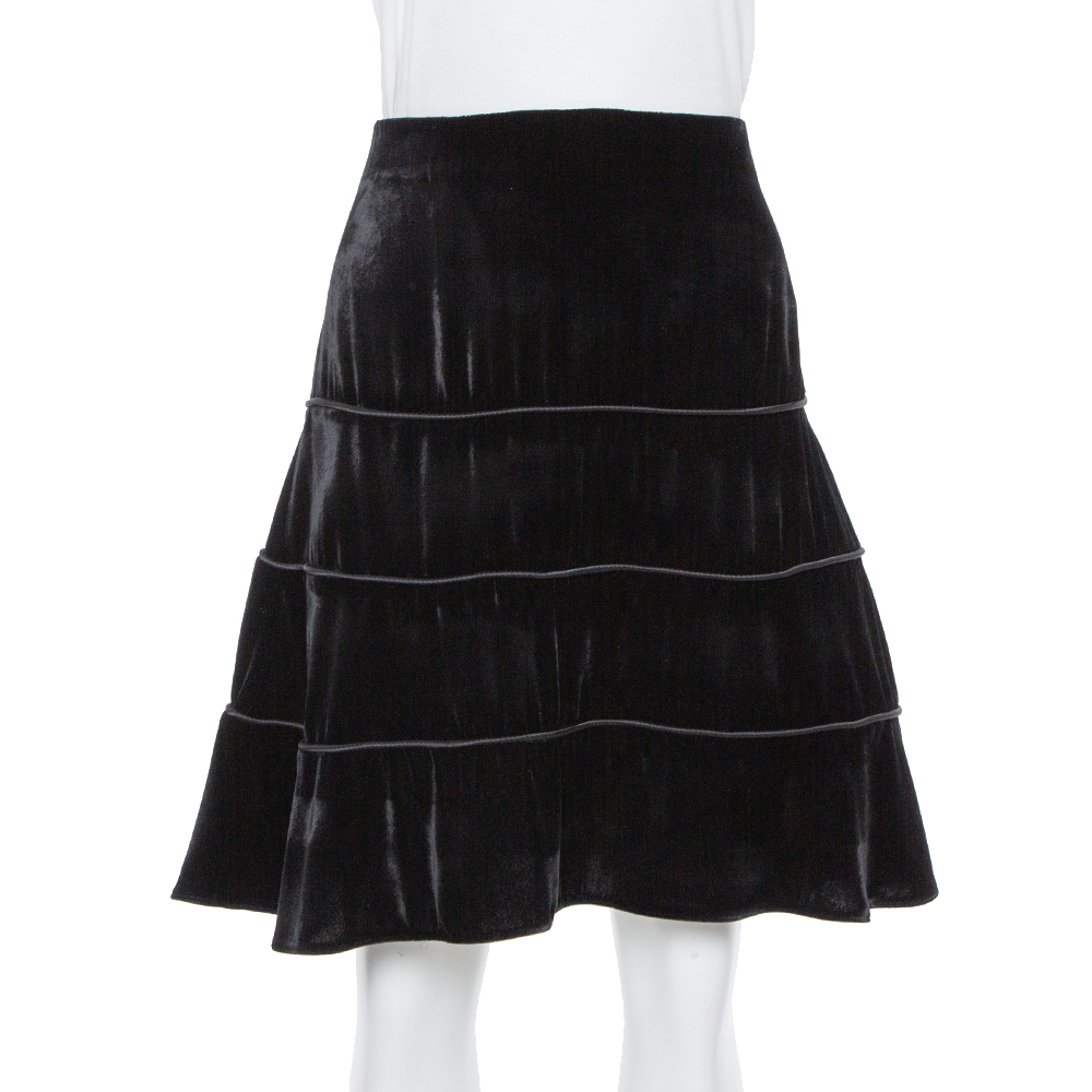 Pre-owned Emporio Armani Black Velvet Tiered Short Skirt M