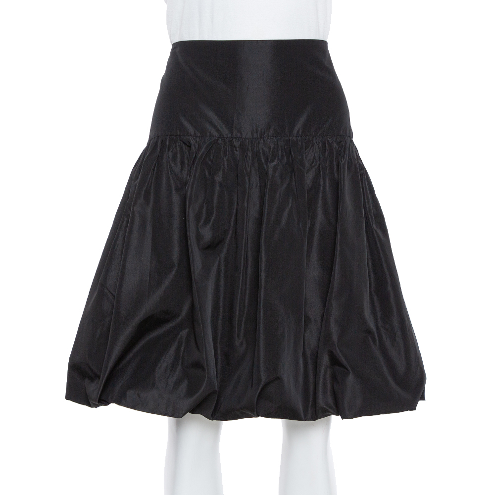 Pre-owned Emporio Armani Black Taffeta Gathered Short Skirt L