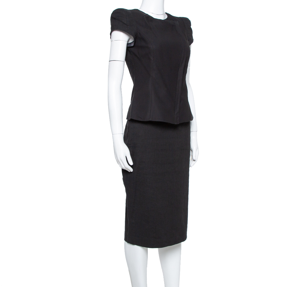 

Emporio Armani Black Stretch Linen Skirt Suit Set