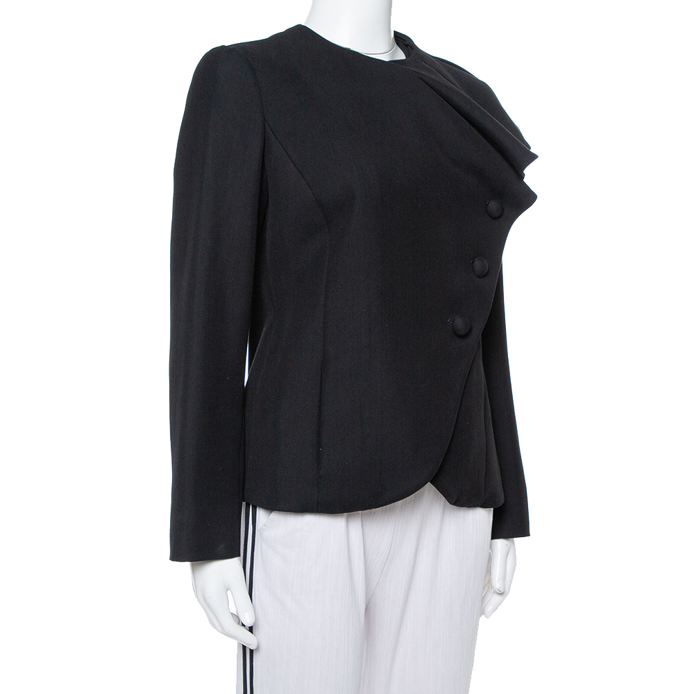 

Emporio Armani Black Crepe Asymmetric Ruffle Collar Detail Jacket