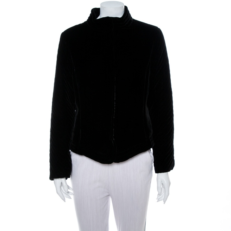

Emporio Armani Black Velvet Quilt Detail Stand Collar Jacket