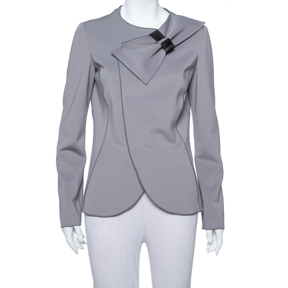 

Emporio Armani Anthracite Neoprene Bow Detail Jacket, Grey
