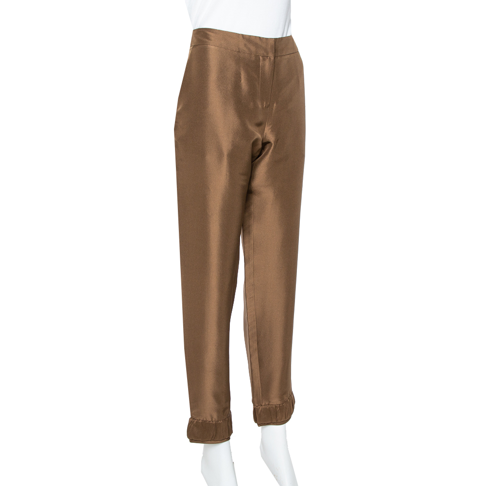 

Emporio Armani Metallic Brown Silk Elastic Detail Cropped Pants