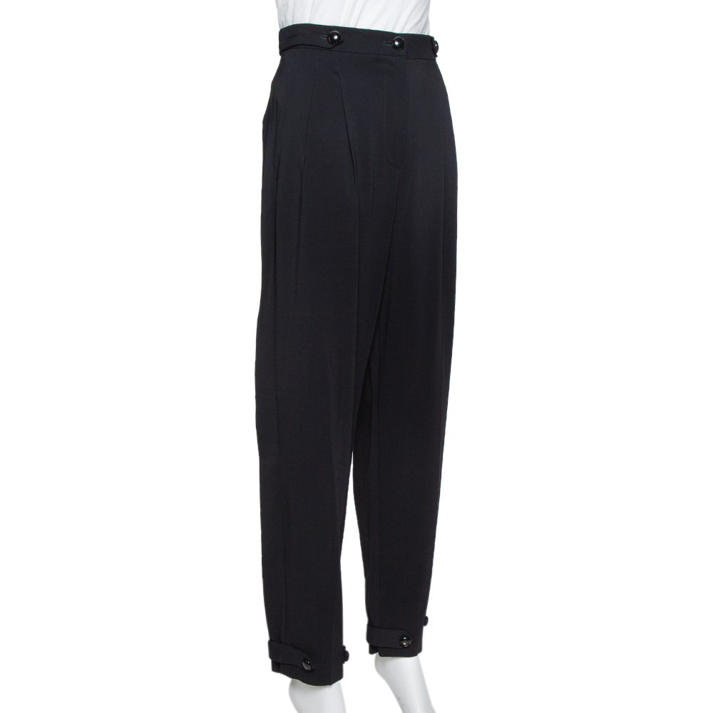 

Emporio Armani Black Double Pence Button Detail High Waist Trousers