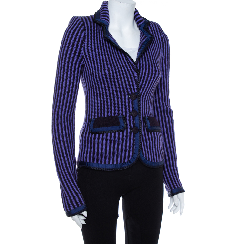 

Emporio Armani Purple & Black Wool Button Front Jacket