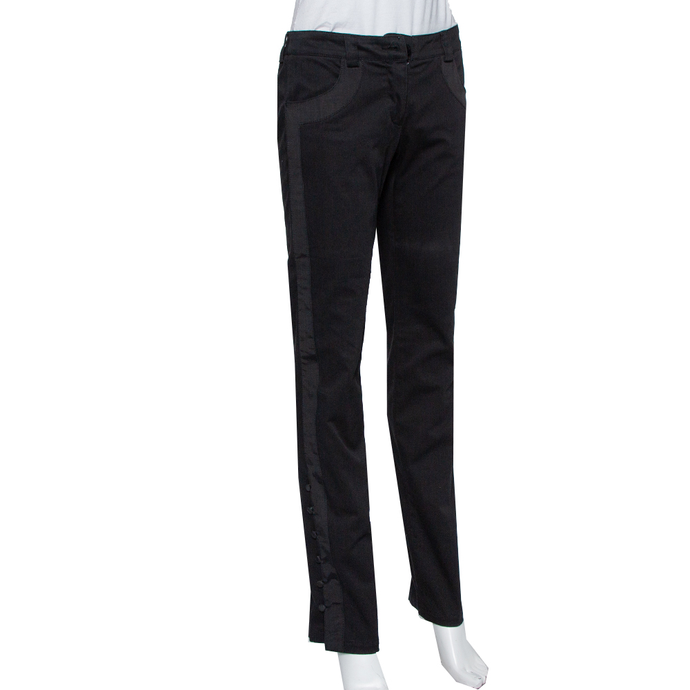 

Emporio Armani Black Twill Side Trim & Button Detail Trousers