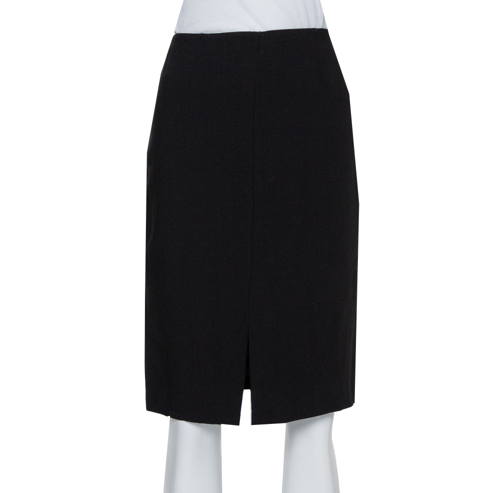Pre-owned Emporio Armani Black Wool Front Slit Detail Knee Length Skirt M