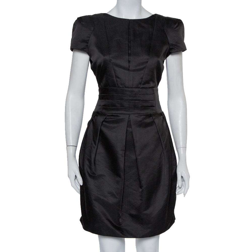 Pre-owned Emporio Armani Black Wool Pleated Mini Dress M