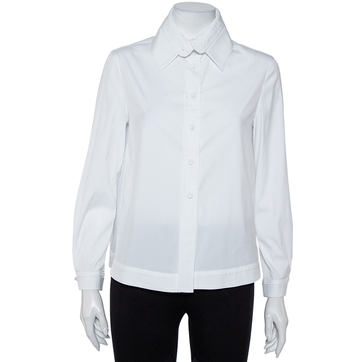 

Emporio Armani White Cotton Extended Collar Detail Button Front Boxy Shirt