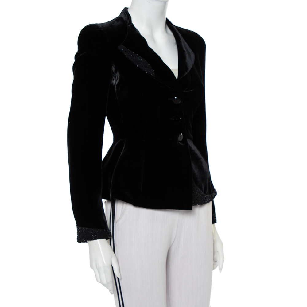 

Emporio Armani Vintage Black Velvet Embellished Detail Button Front Blazer