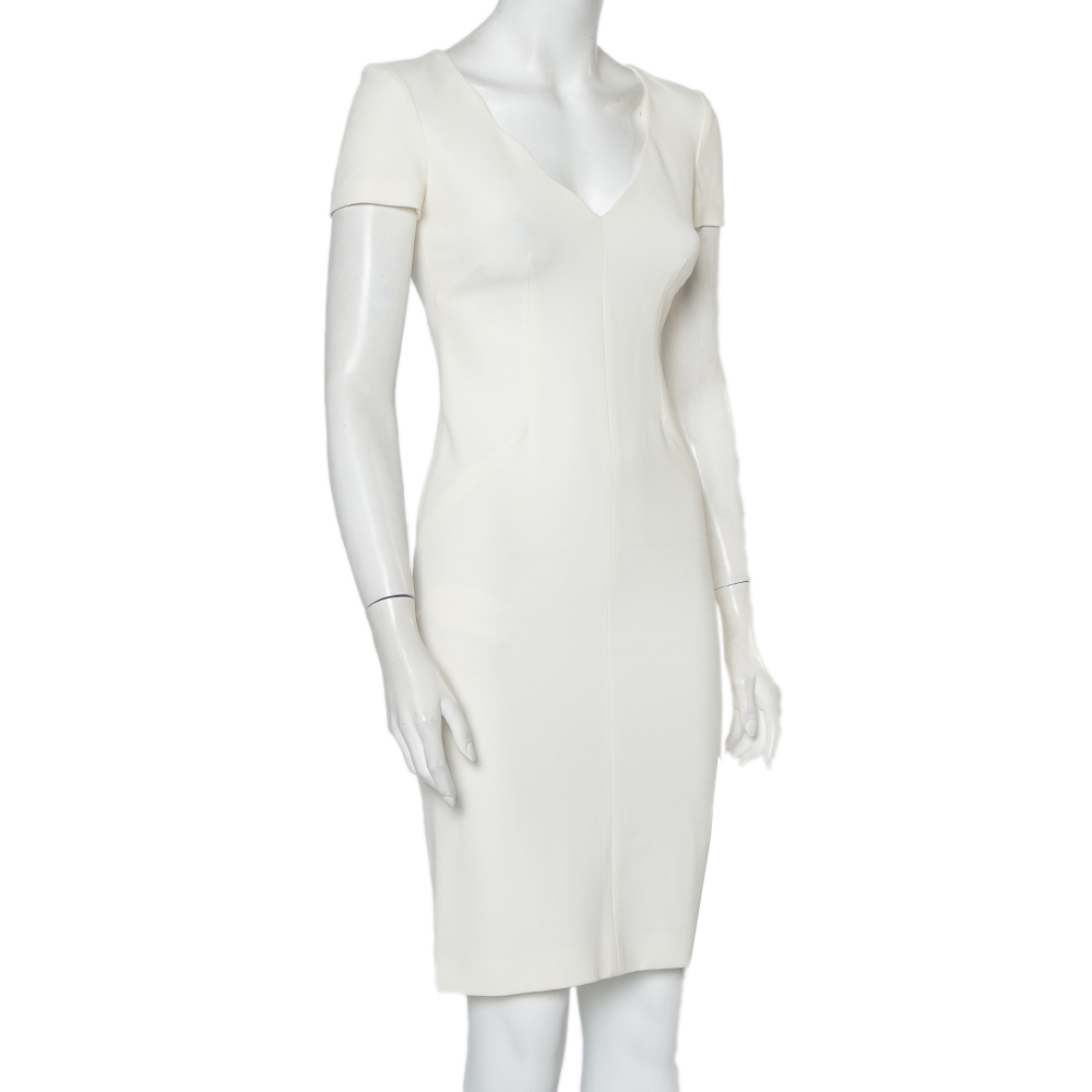 

Emporio Armani White Stretch Knit Short Sleeve Sheath Dress