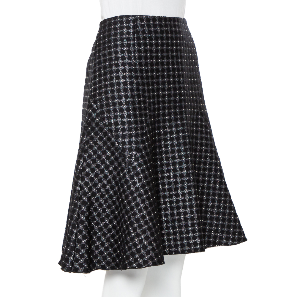 

Emporio Armani Black Wool Jacquard Paneled Knee Length Skirt