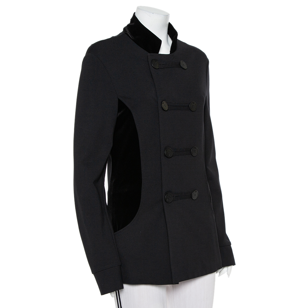 

Emporio Armani Black Knit & Velvet Paneled Double Breasted Short Coat