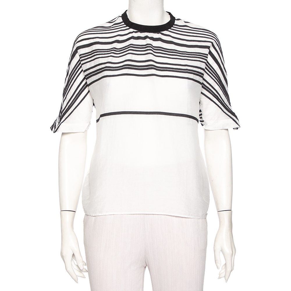 

Emporio Armani White Cotton & Silk Striped Detail T-Shirt