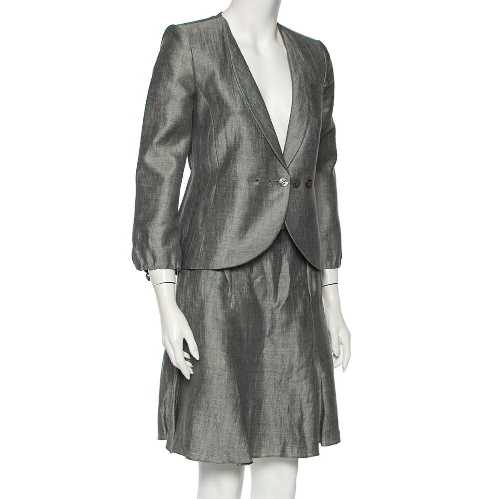 

Emporio Armani Grey Linen Button Front Blazer & A- Line Skirt
