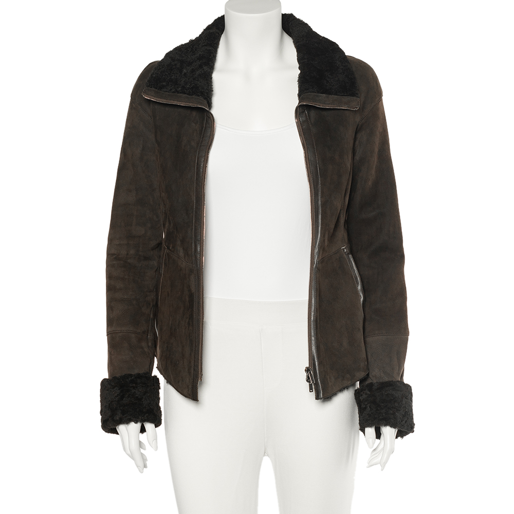 

Emporio Armani Brown Fur Collar Detail Zip Front Jacket