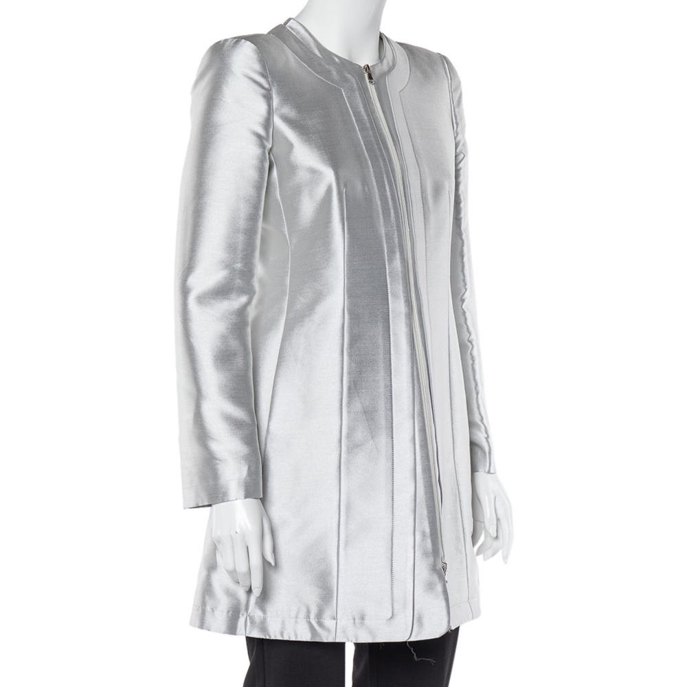 

Emporio Armani Silver Silk Blend Zip Front Coat