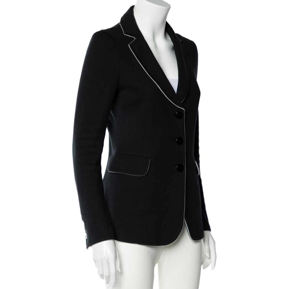 

Emporio Armani Black Cotton Knit Button Front Jacket