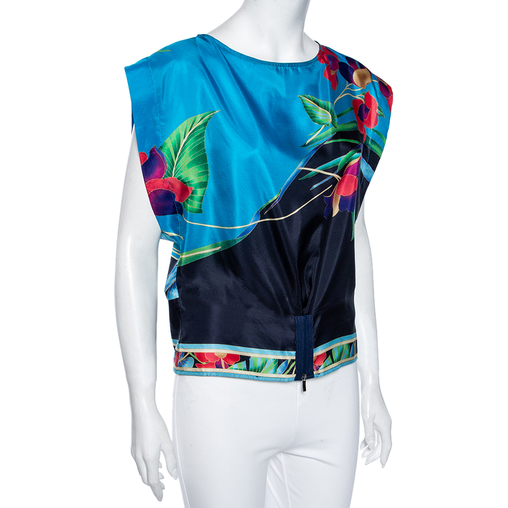 

Emporio Armani Blue Floral Printed Silk Blouse