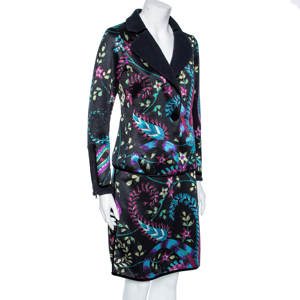 

Emporio Armani Black Floral Printed Synthetic Single Buttoned Blazer & Skirt Set