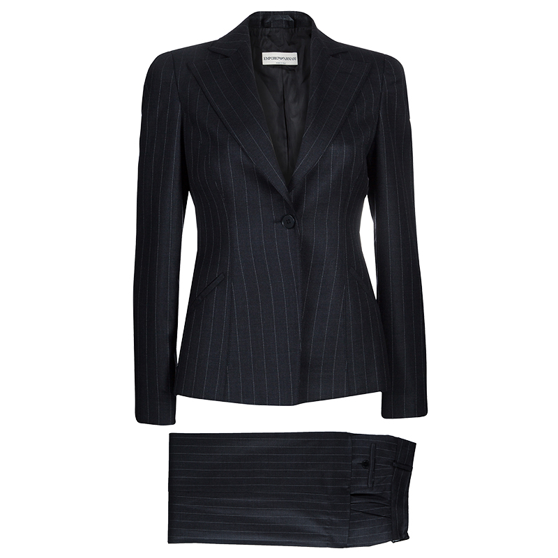 Pre Owned Emporio Armani Grey Striped Pant Suit S