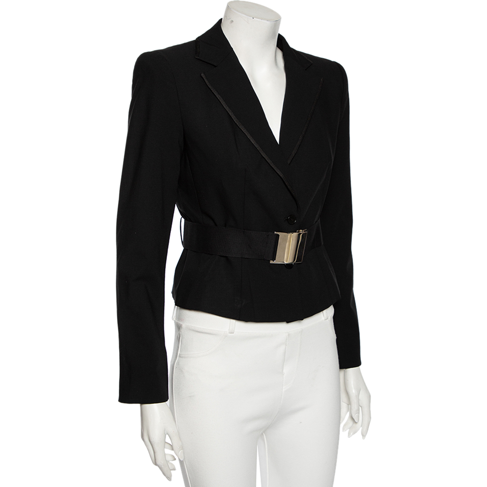 

Emporio Armani Black Wool Blend Belted Button Front Blazer