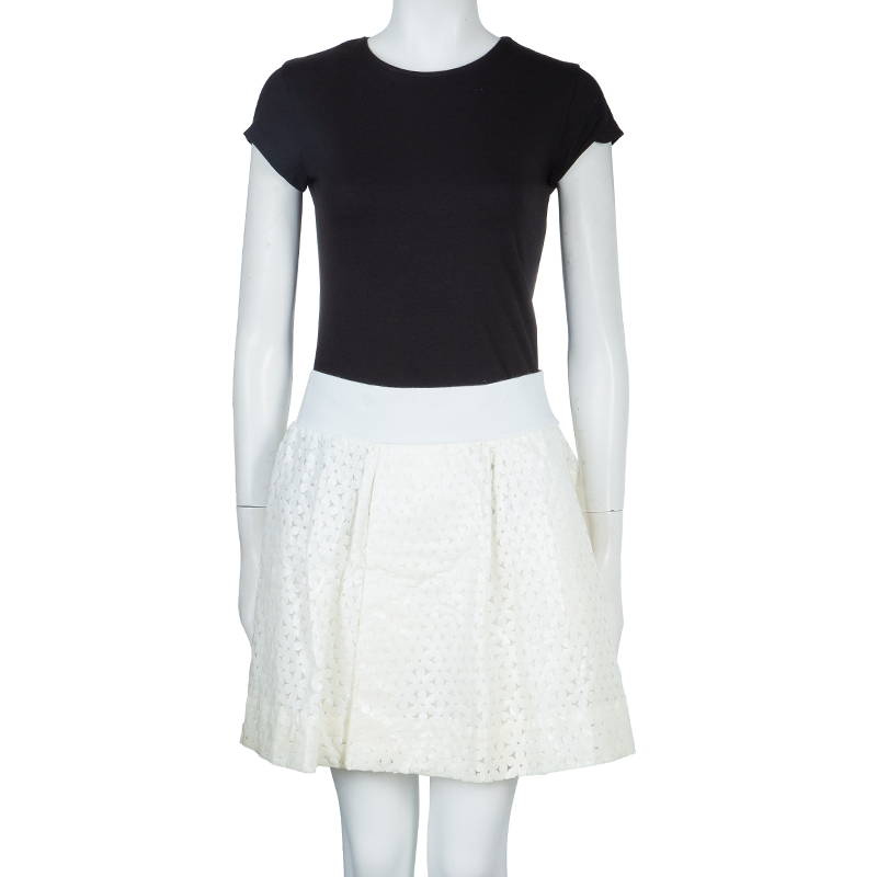 

Emporio Armani Off-White Floral Laser Cut Overlay Gathered Skirt, Cream