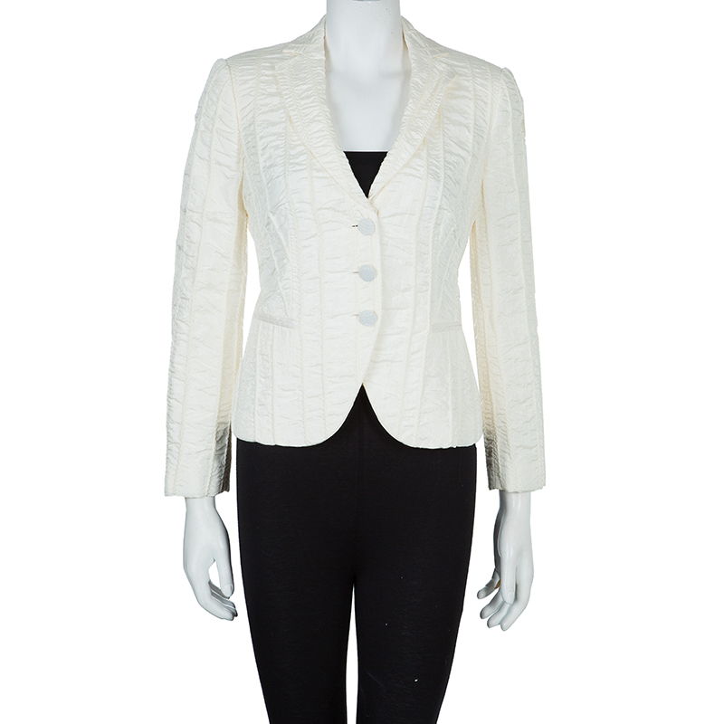 

Emporio Armani Cream ZigZag Topstitch Detail Pintucked Blazer