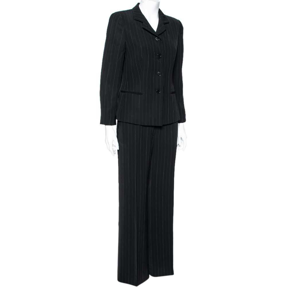 

Emporio Armani Black Pinstriped Crepe Single Breasted Suit