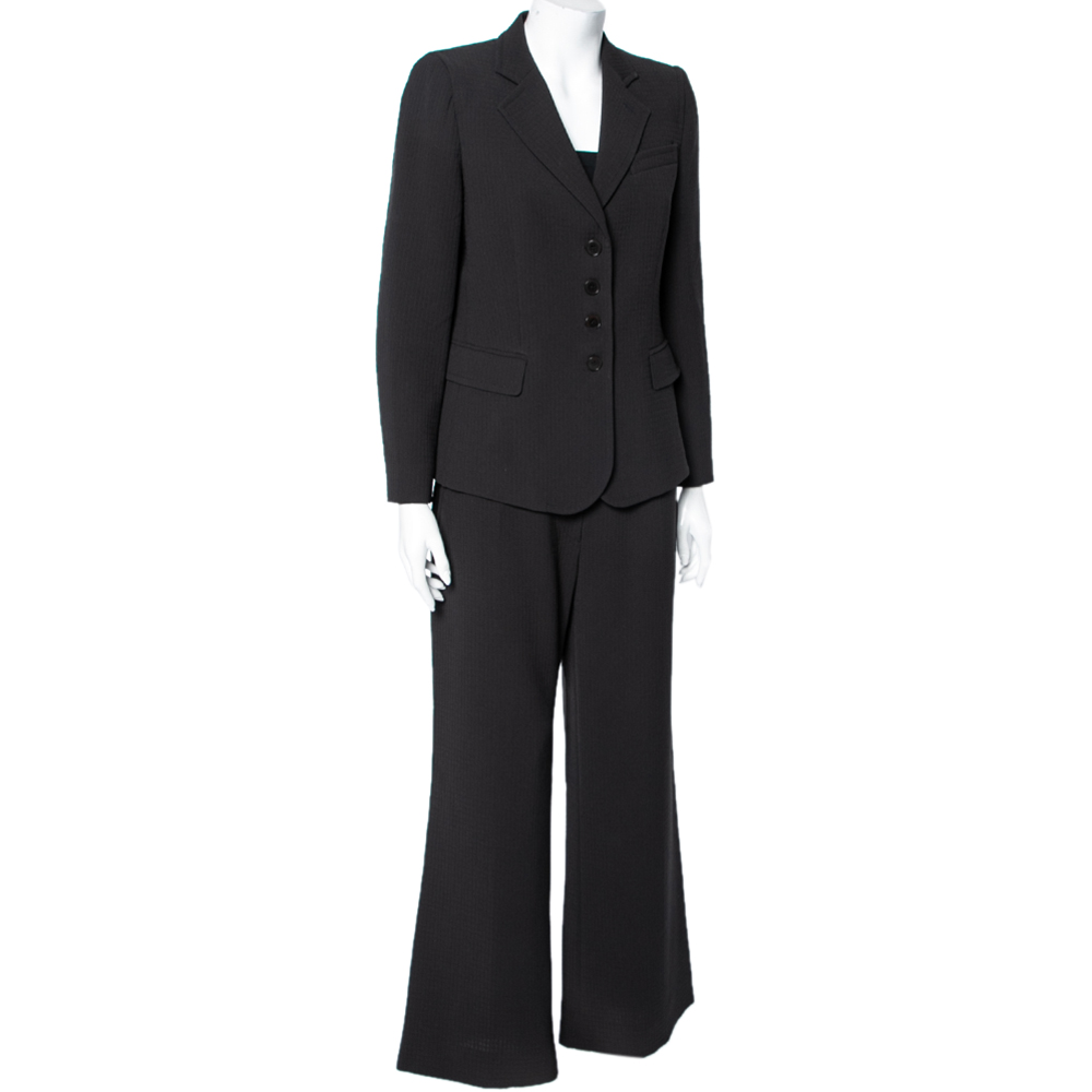 

Emporio Armani Black Textured Crepe Padded Shoulder Detail Tailored Suit