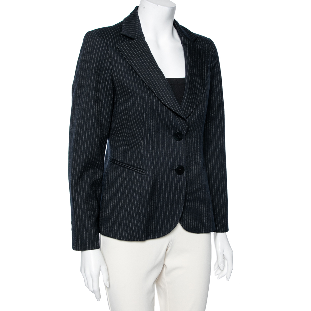 

Emporio Armani Midnight Blue Pinstriped Wool Single Breasted Blazer