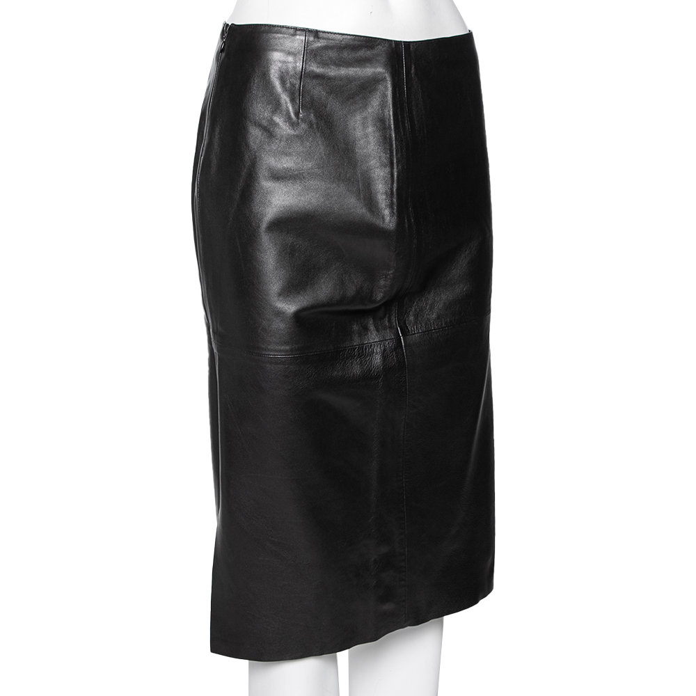 

Emporio Armani Vintage Black Leather Knee Length Skirt