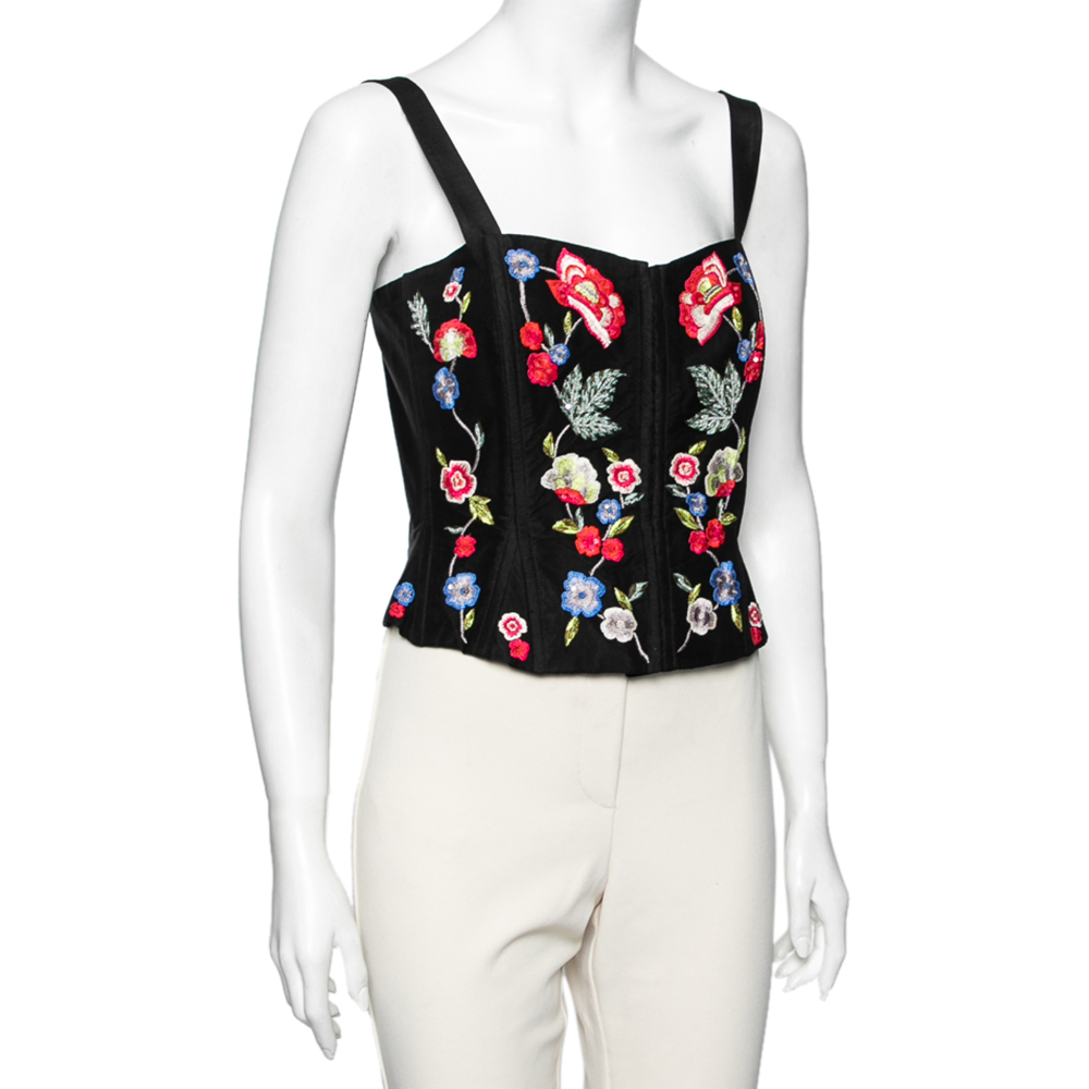 

Emporio Armani Black Floral Sequin Embroidered Crepe Corset