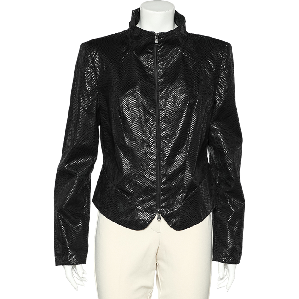 

Emporio Armani Black Textured Cotton Zip Front Jacket